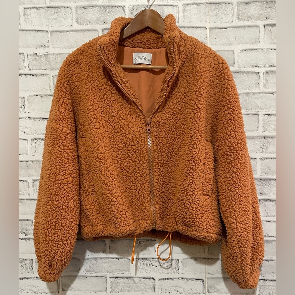 Women’s fuzzy willow teddy Sherpa full Zip orange jacket Small - Picture 1 of 3